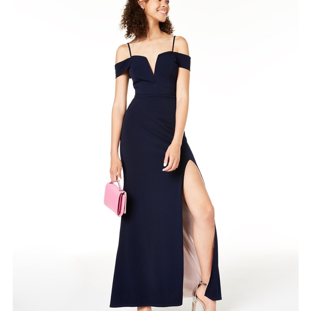 City Studio Blue Sweetheart Slit Gown